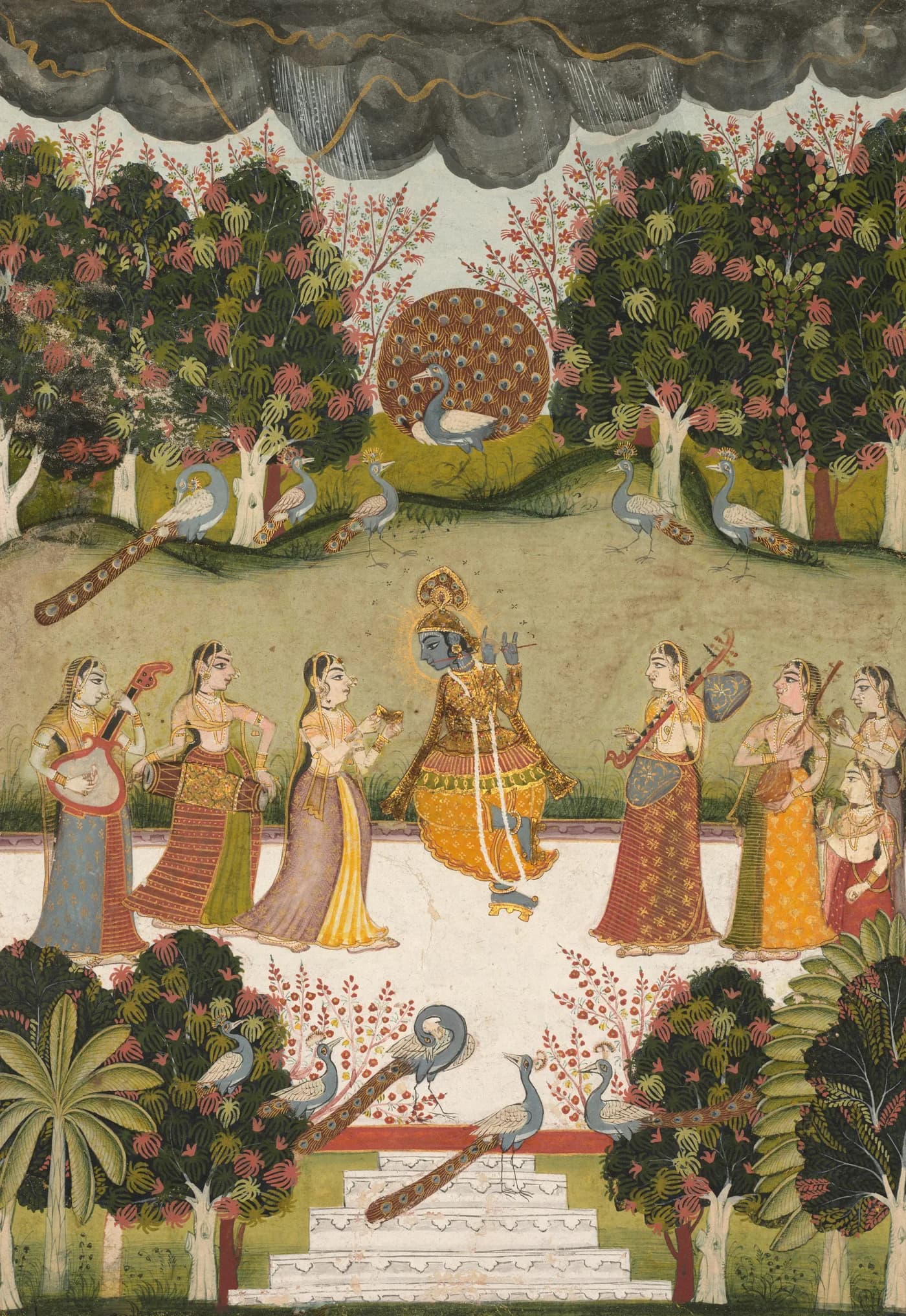 Stand-in image: Malar Ragini, Krishna playing the flute to seven gopis, Bundi-Kota, c. 1760, Cleveland Museum of Art